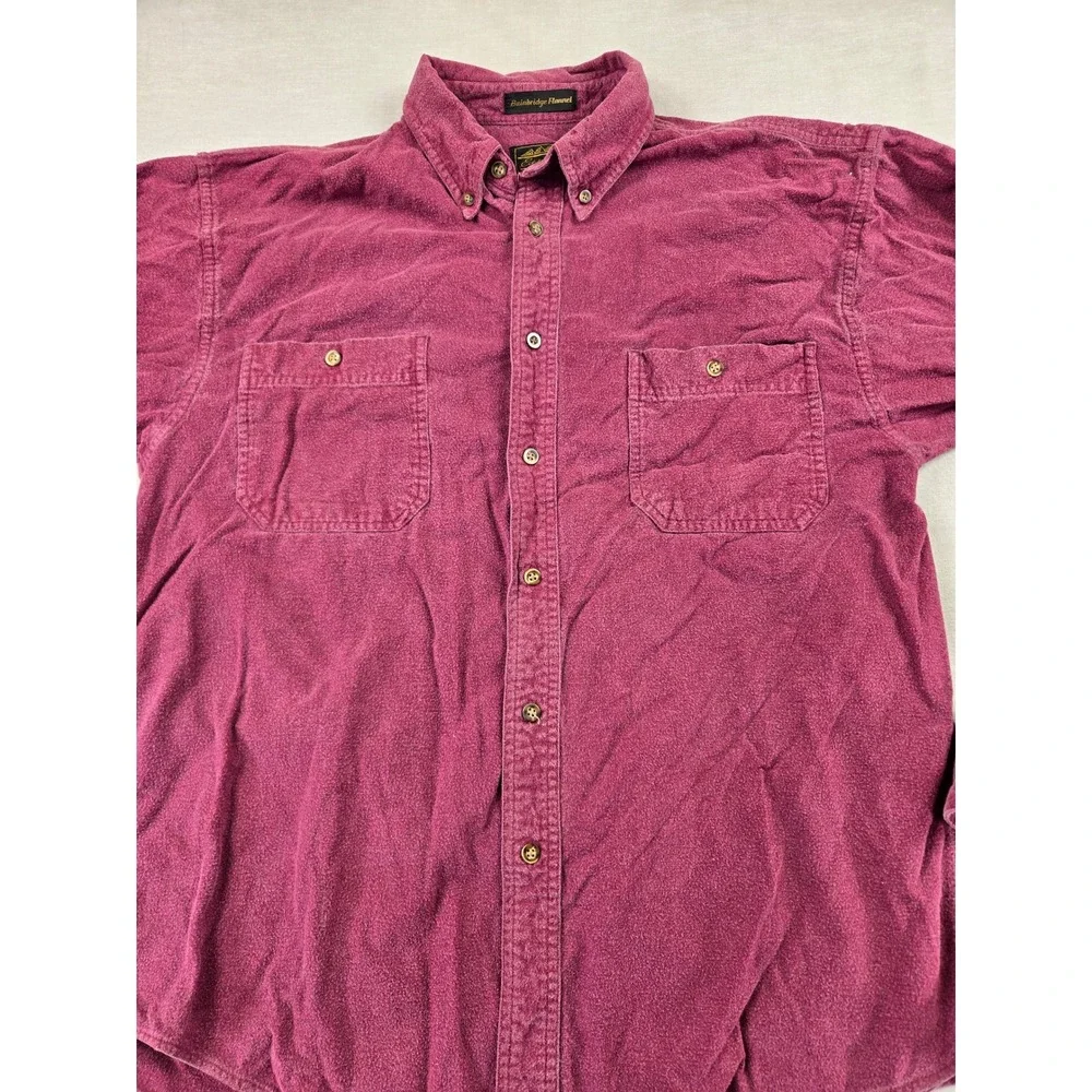Eddie Bauer Bainbridge Flannel Shirt Mens Large Burgundy Purple Cotton Button Up